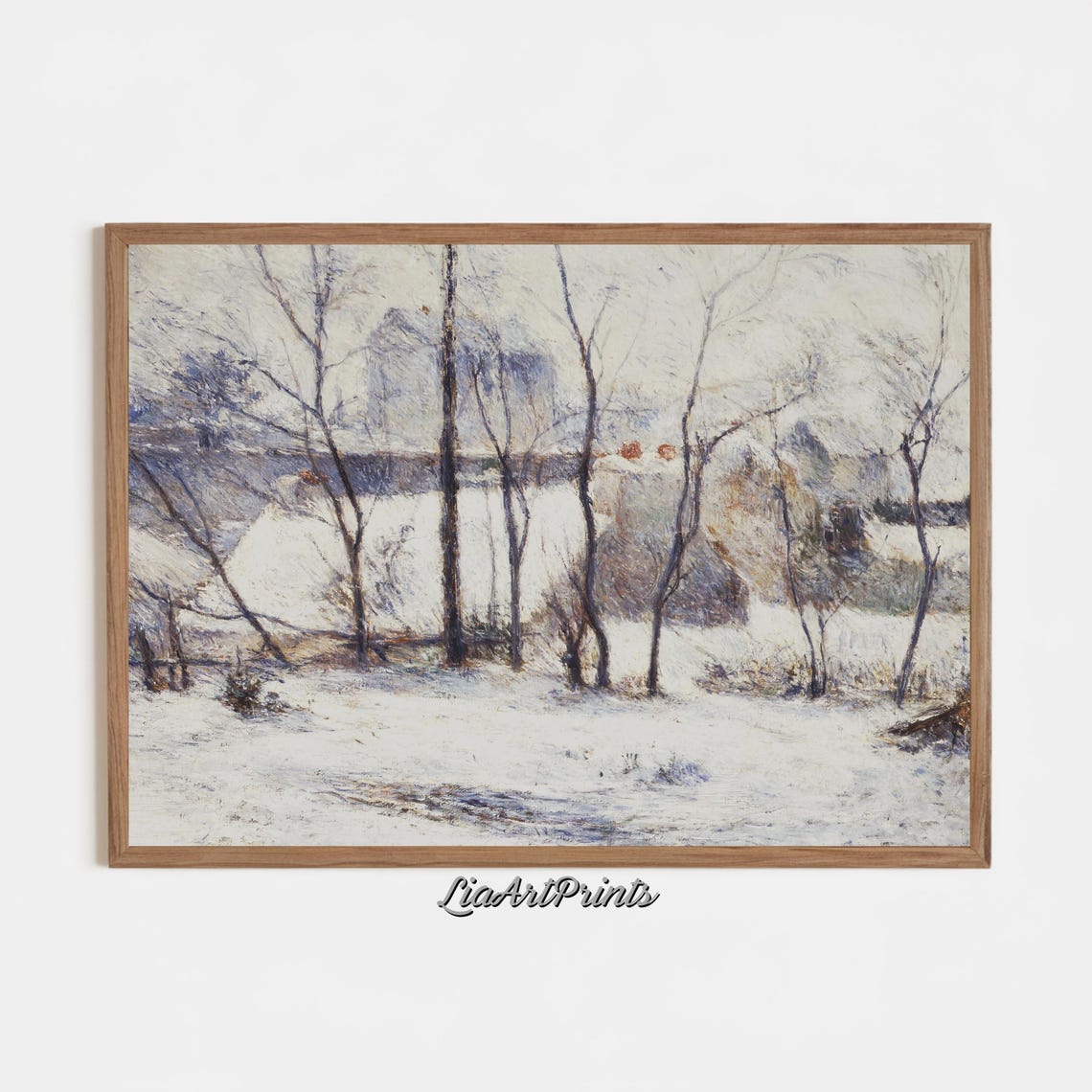 Snowy Village Winter Bare Trees Impressionist White Landscape Poster - Image 3