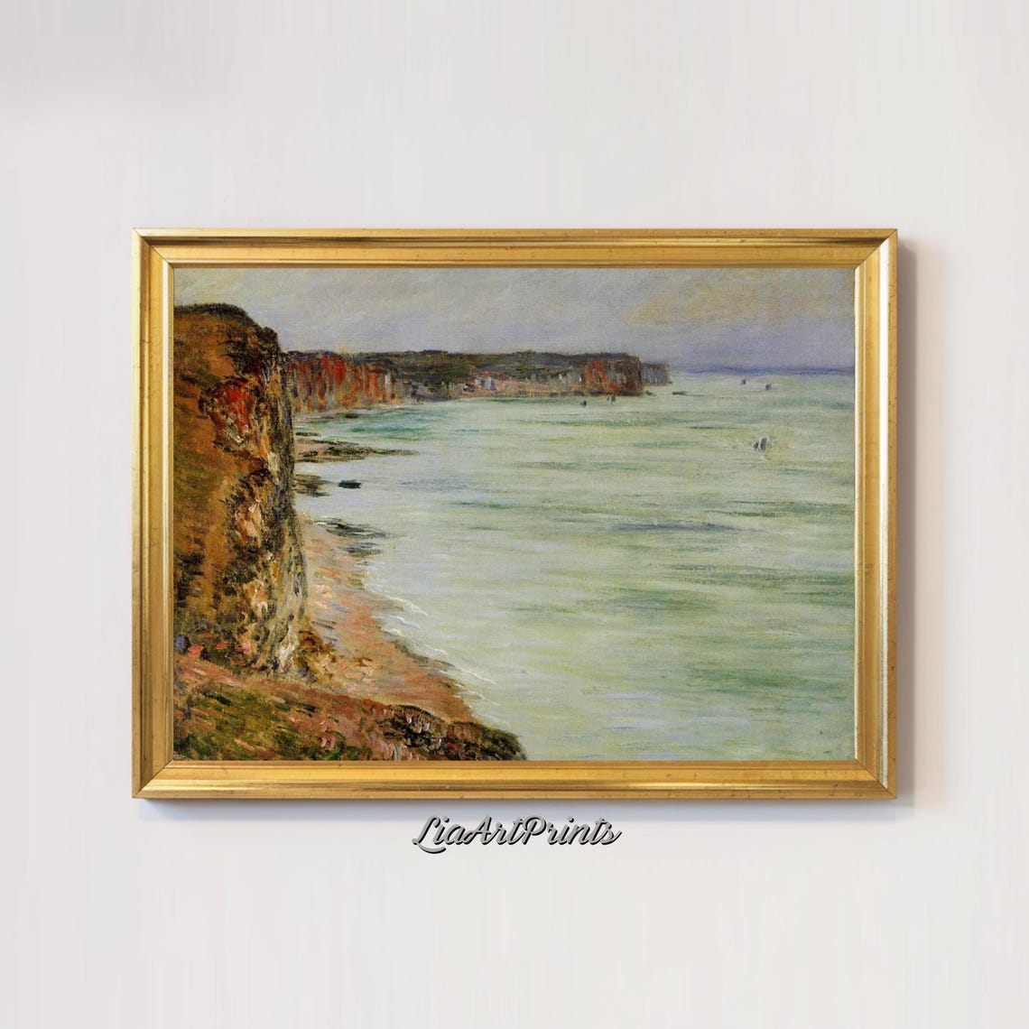 Rocky Cliffs Over a Quiet Sea Impressionist Coastal Landscape Wall Art - Image 2