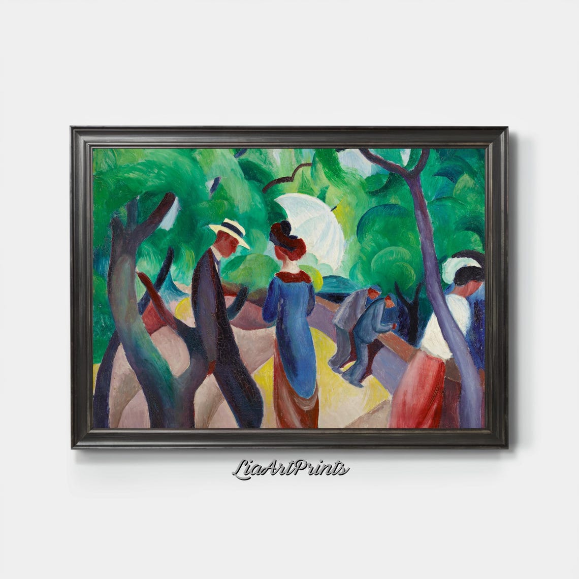 Vibrant Impressionist Stroll Through a Green Park Modernist Oil Print - Image 4