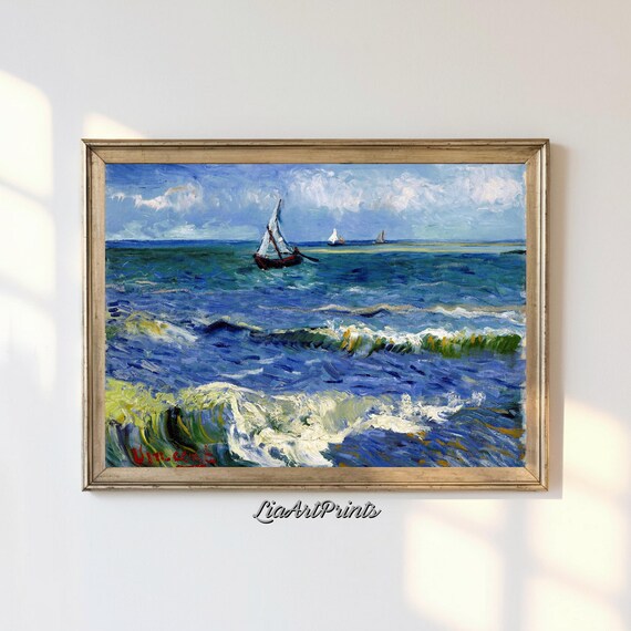 Van Gogh Seascape Vibrant Ocean Waves Boats On The Sea Wall Art