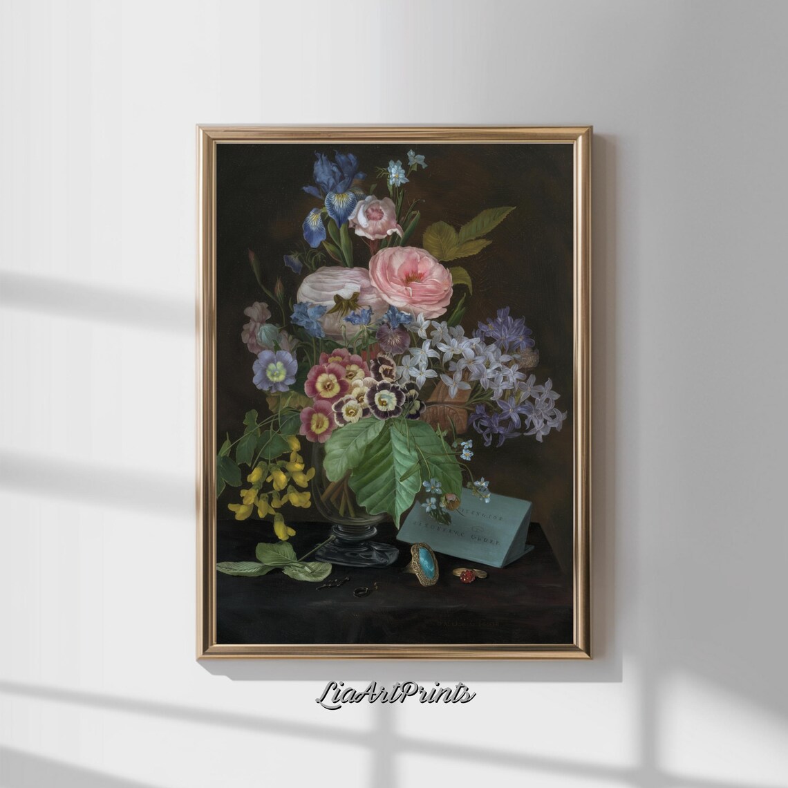 Classic Floral Still Life Roses Irises Vintage Botanical Art Poster