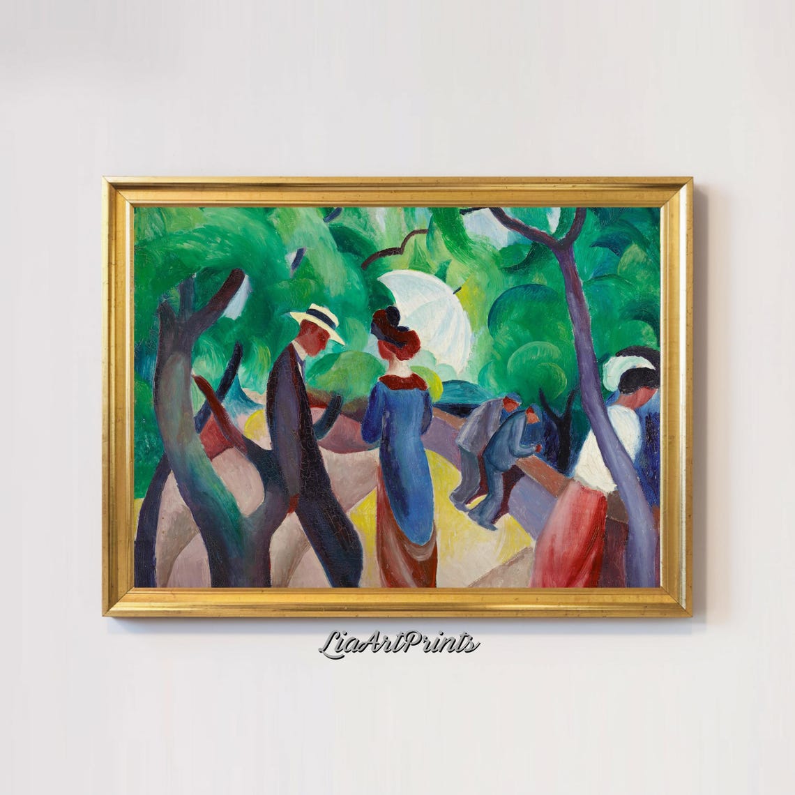 Vibrant Impressionist Stroll Through a Green Park Modernist Oil Print - Image 3