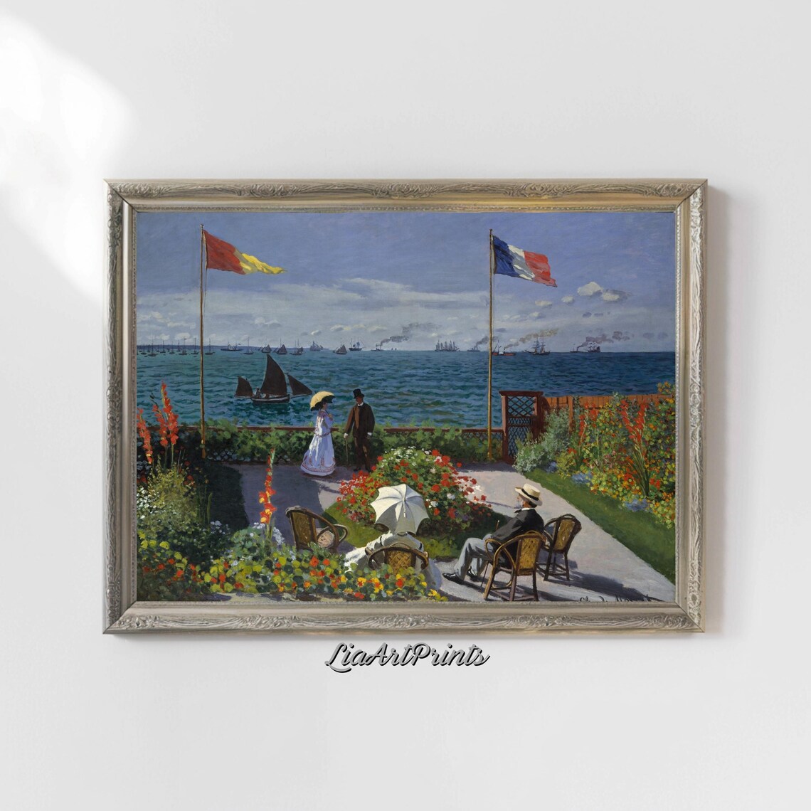 Claude Monet Garden at Sainte-Adresse Terrace Flags and Sea View Poster - Image 4