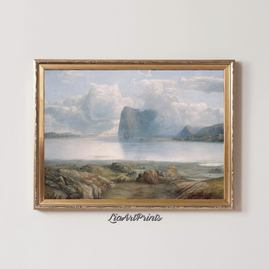 Tranquil Misty Coastline with Rocky Shore and Distant Headland Poster - Image 3