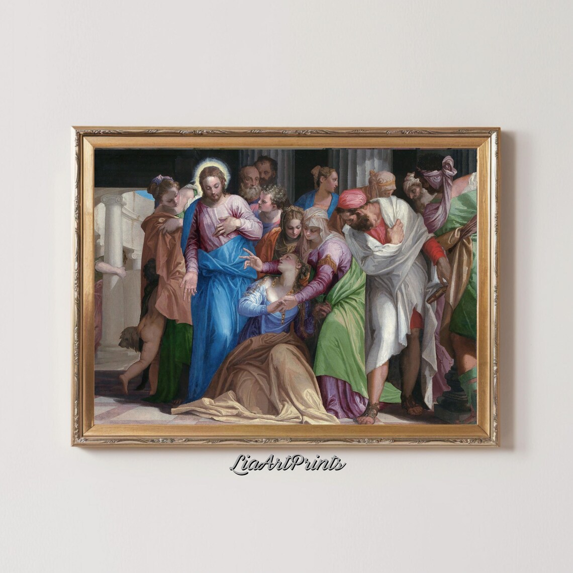 Christ And The Kneeling Woman Biblical Renaissance Scene Vintage Poster - Image 2