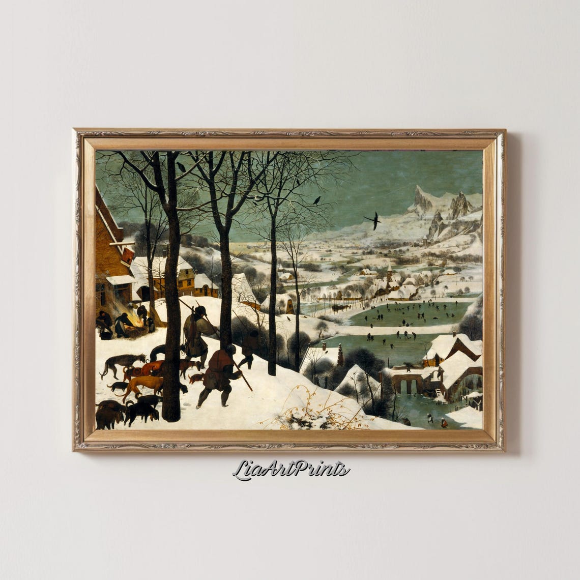 Pieter Bruegel Hunters in the Snow Winter Landscape Masterpiece Poster - Image 2