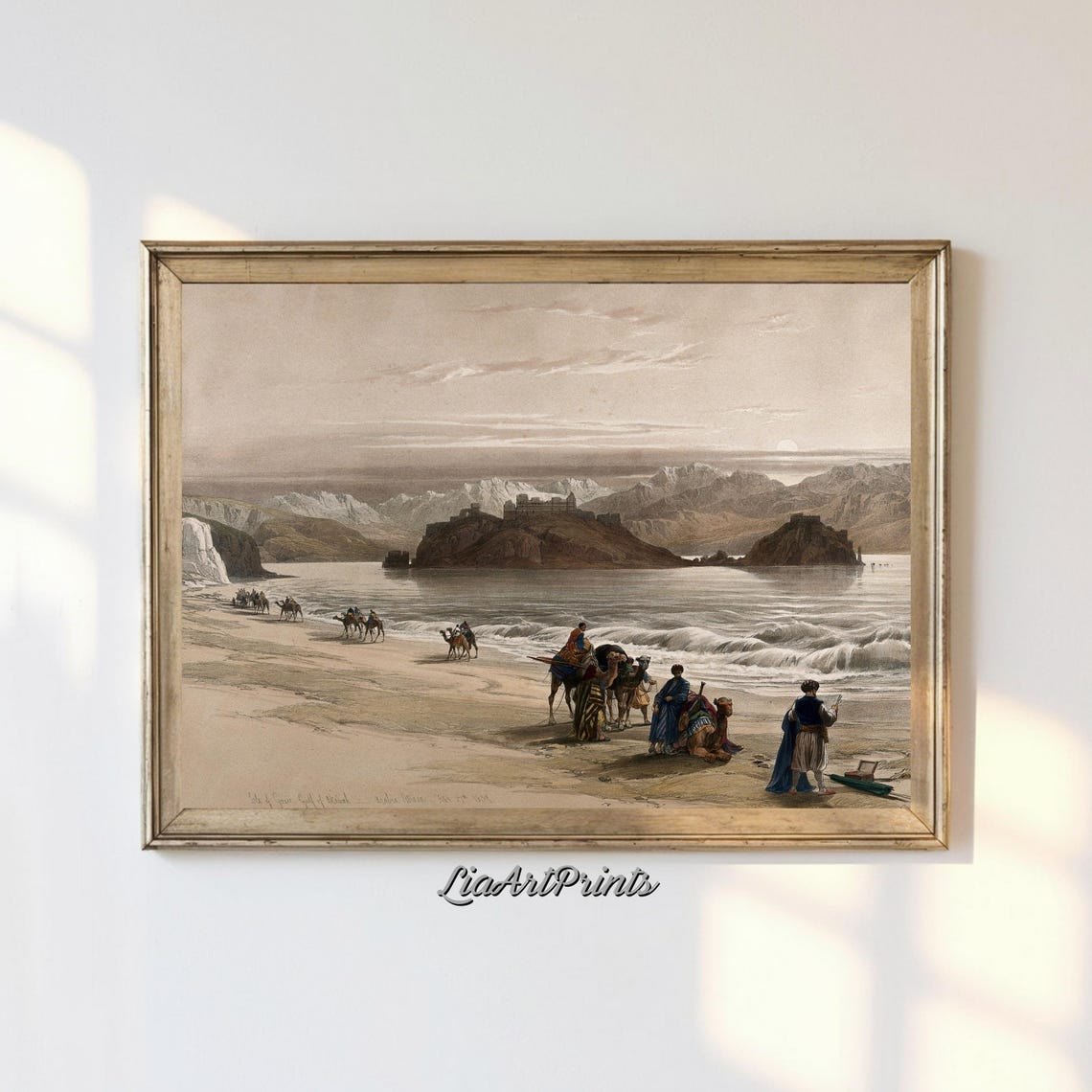 David Roberts Abu Zeneem Gulf Of Suez Camel Caravan Lithograph Poster