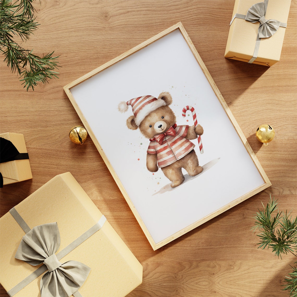 Teddy Bear Nursery Decor Christmas Nursery Decor Print Art Holiday Wall Art Teddy Bear Print Christmas Wall Decor - Image 2