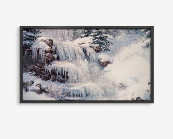 Frame Tv Art Winter Scene Tv Art Winter Decor Landscape Tv Art Art For Frame Tv Waterfall Tv Art Winter Landscape