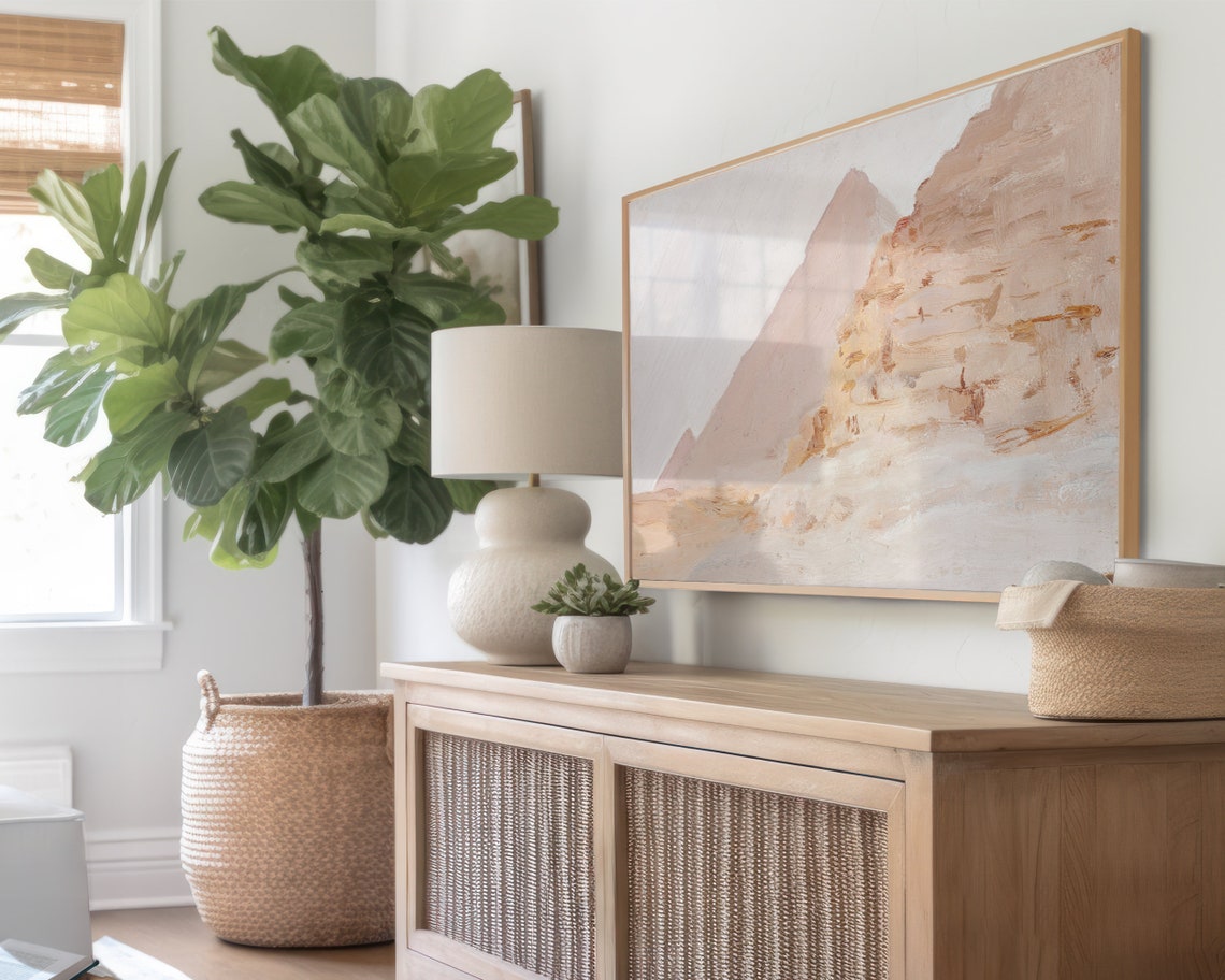 Blush Pink Pyramid Abstract Desert Painting Living Room Wall Art - Image 3