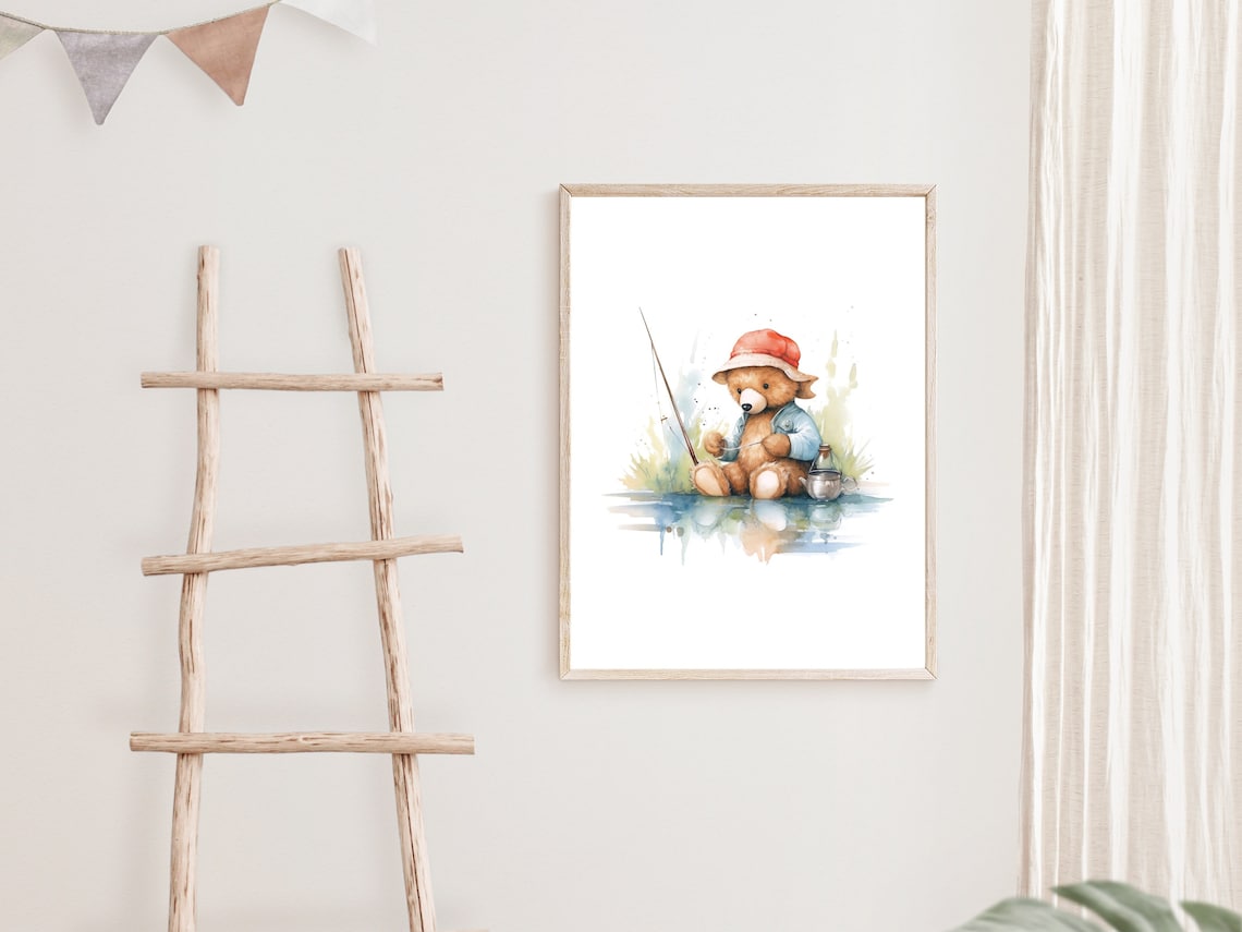 Fishing Teddy Bear Nursery Art Print - Image 2