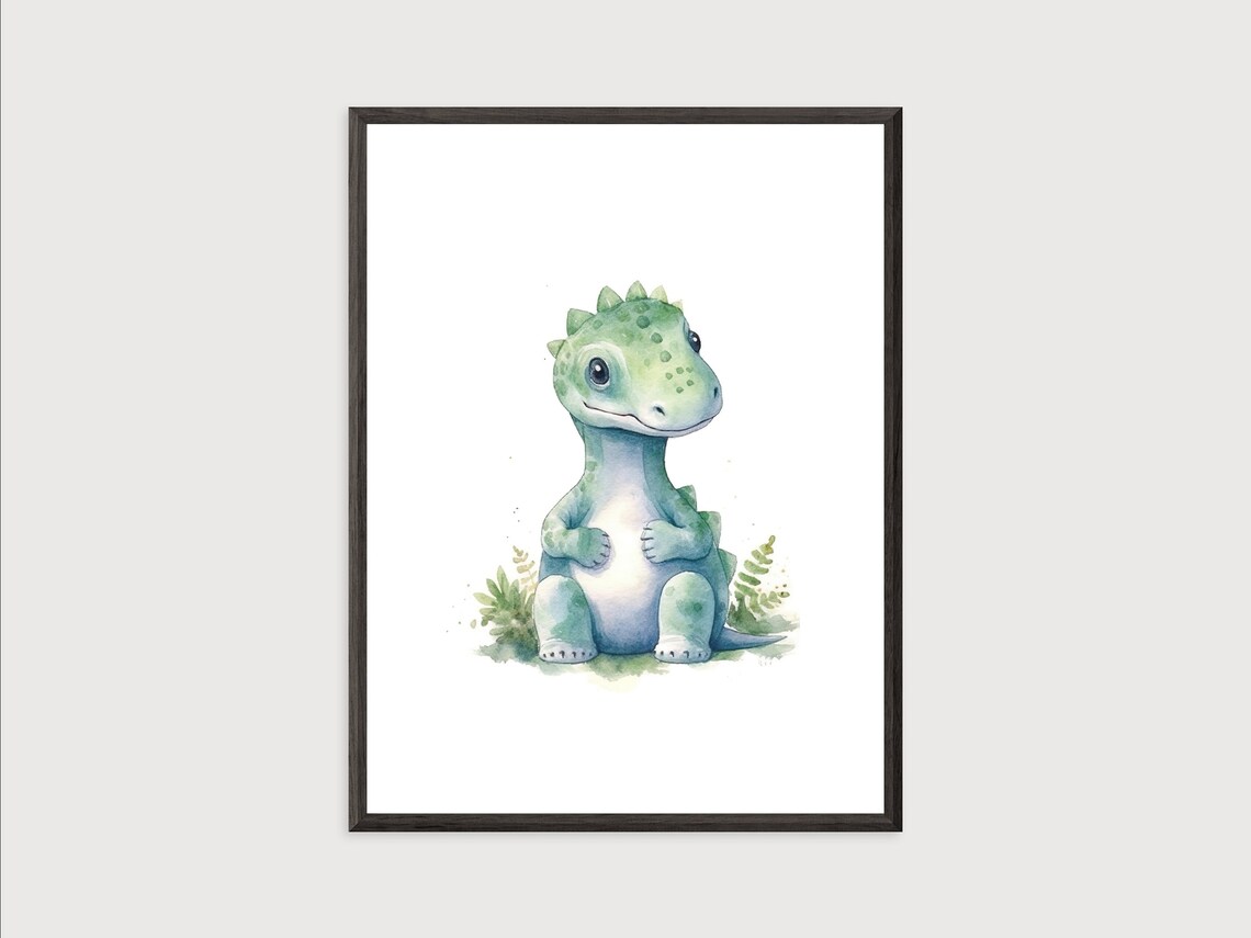 Sweet Green Baby Diplodocus Dinosaur Watercolor Nursery Decor Poster - Image 2