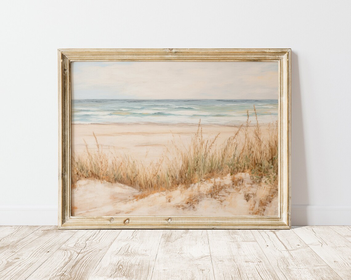 Tranquil Beach Dunes Coastal Landscape Ocean Painting Poster - Image 2