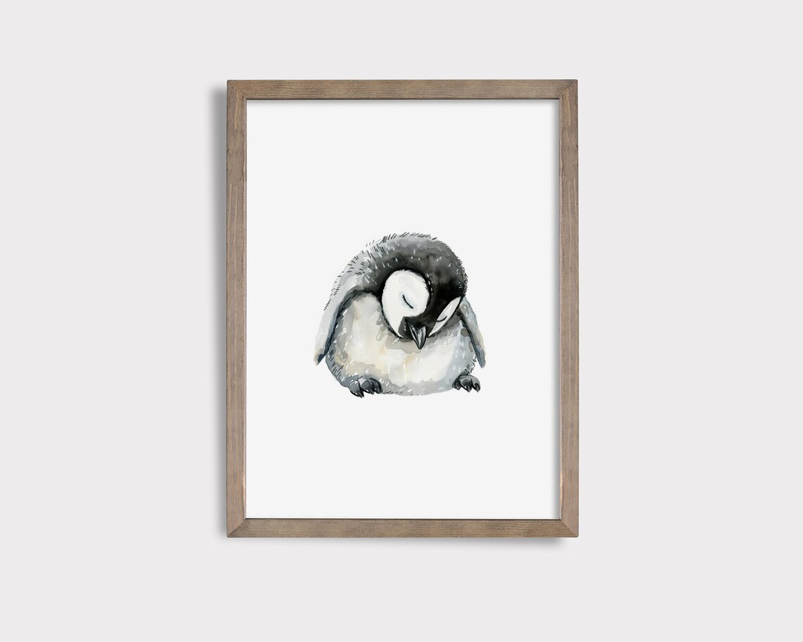 Sleeping Baby Penguin Watercolor Cute Arctic Bird Nursery Poster