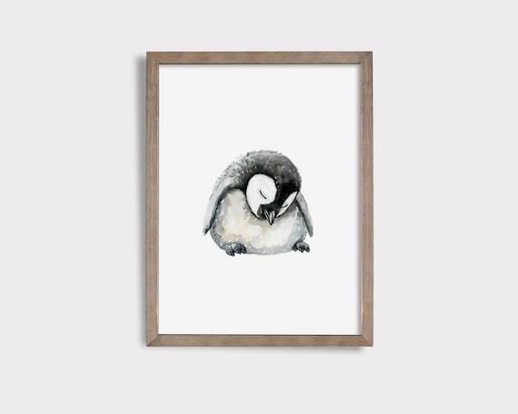 Sleeping Penguin Print Cute Penguin Nursery Print Arctic Nursery Decor Watercolor Penguin Sleeping Animal Print Penguin Decor