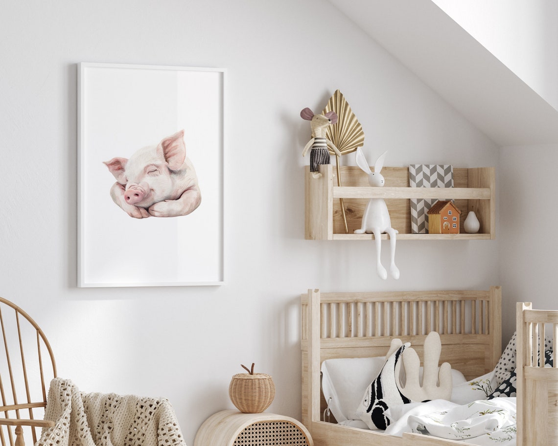 Sleeping Baby Piglet Watercolor Cute Farm Animal Nursery Poster - Image 2