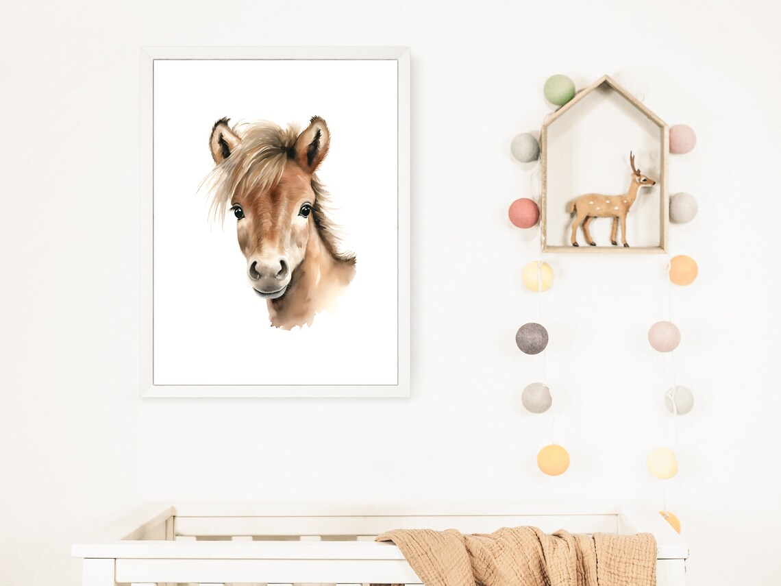 Cute Baby Horse Foal Watercolor Portrait Sweet Nursery Wall Art - Image 2