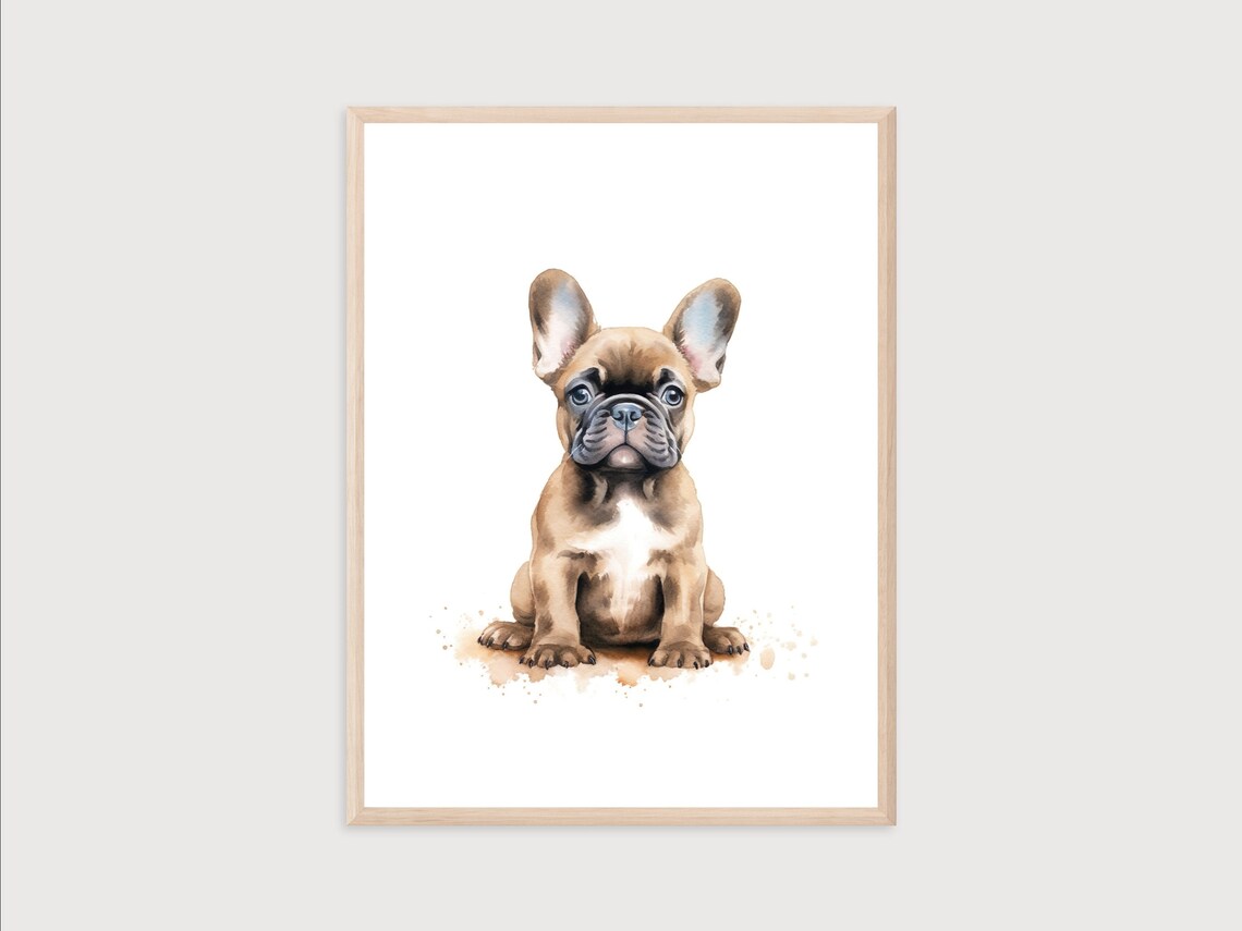 Adorable Brown French Bulldog Puppy Watercolor Nursery Print
