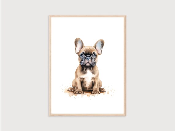 Adorable Brown French Bulldog Puppy Watercolor Nursery Print