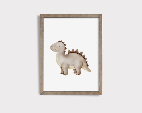 Cute Beige Baby Stegosaurus Watercolor Dino Nursery Decor Poster