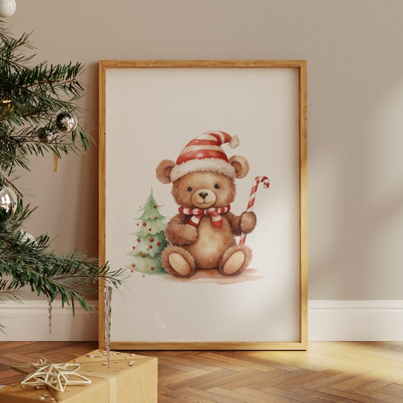 Christmas Teddy Bear Nursery Decor Nursery Christmas Wall Art Print Teddy Bear Christmas Decor Christmas Nursery Wall Decor