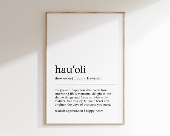 Hauoli Definition Print Hawaiian Wall Art Inspirational Decor Definition Poster Minimalist Art Hawaiian Decor Hauoli Print