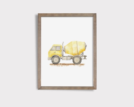 Concrete Mixer Truck Print Vehicle Print Boy Nursery Decor Playroom Wall Art Construction Truck Print Watercolor Truck Print