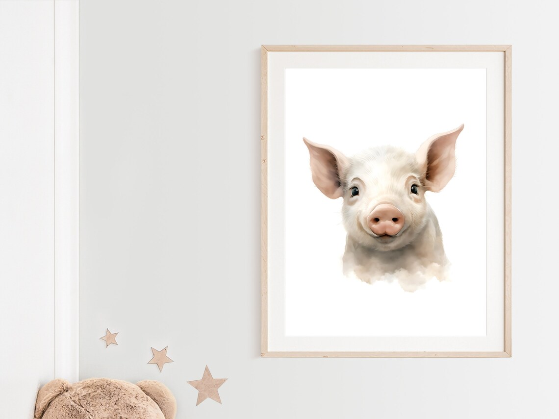 Adorable Baby Piglet Watercolor Portrait Farm Nursery Animal Poster - Image 2