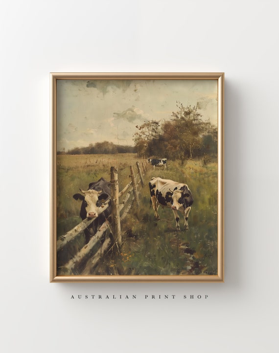 Vintage Country Cows, Australian Outback Art Print