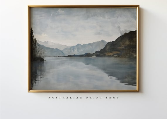 Vintage Lake Oil Painting Antique Lake House Wall Art Rustic Wall Decor