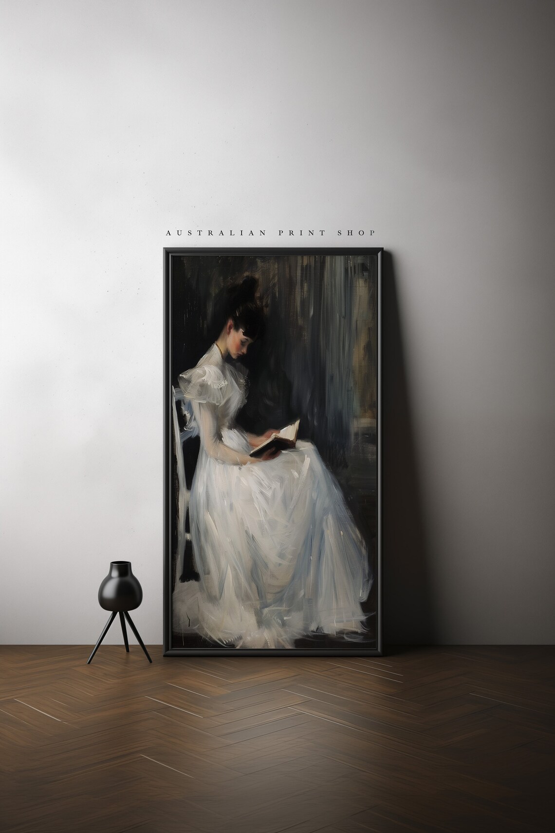 Moody Woman Reading Portrait Vintage Dark Academia Oil Painting Wall Art - Image 4
