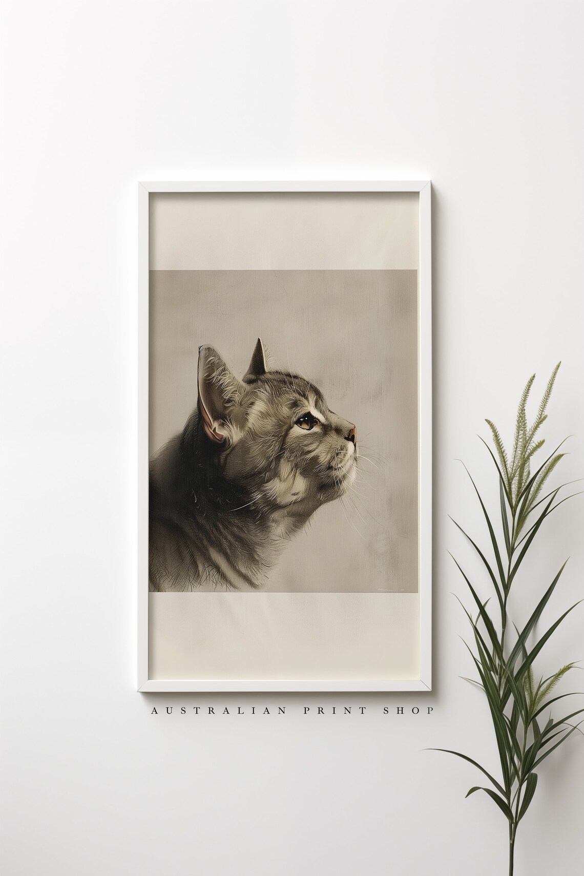 Tabby Cat Profile Study Vintage Charcoal Animal Drawing Wall Art - Image 6