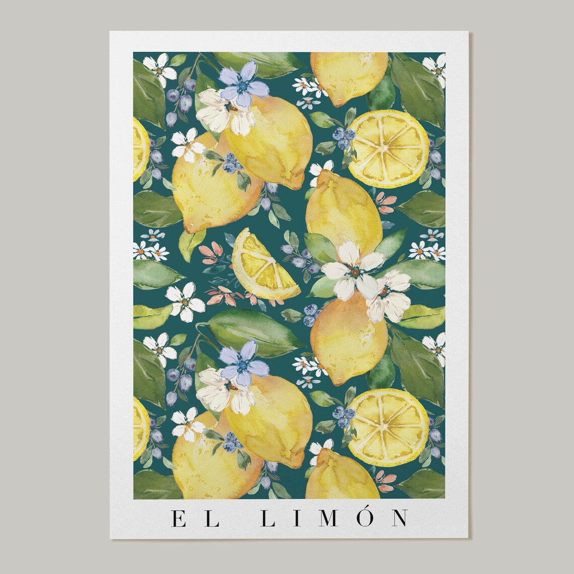 El Limón Navy Blue Lemon Pattern Kitchen Art Print - Image 2