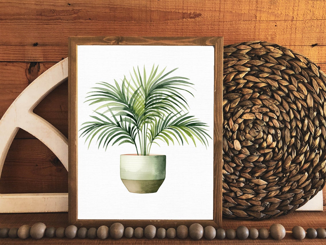 Potted Palm Plant Watercolor Botanical Houseplant Home Wall Art - Image 3