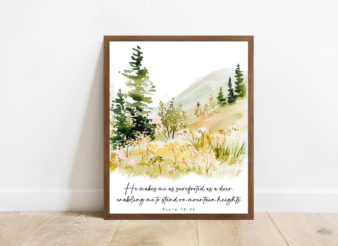Surefooted As A Deer Mountain Meadow Psalm 18 33 Watercolor Poster - Image 4
