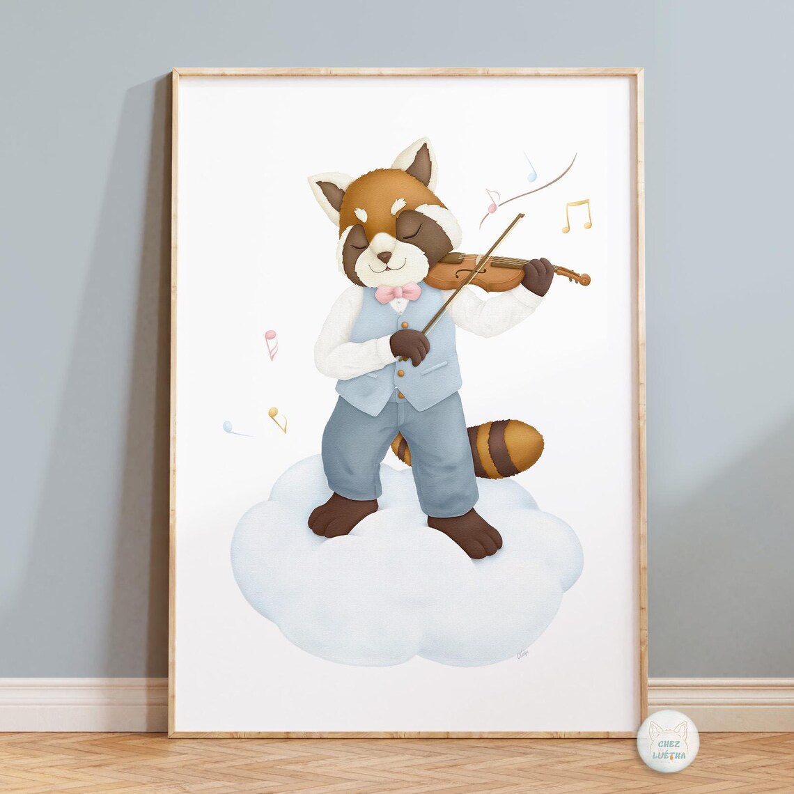 Red Panda Violin Player Cute Musician Animal Nursery Watercolor Poster