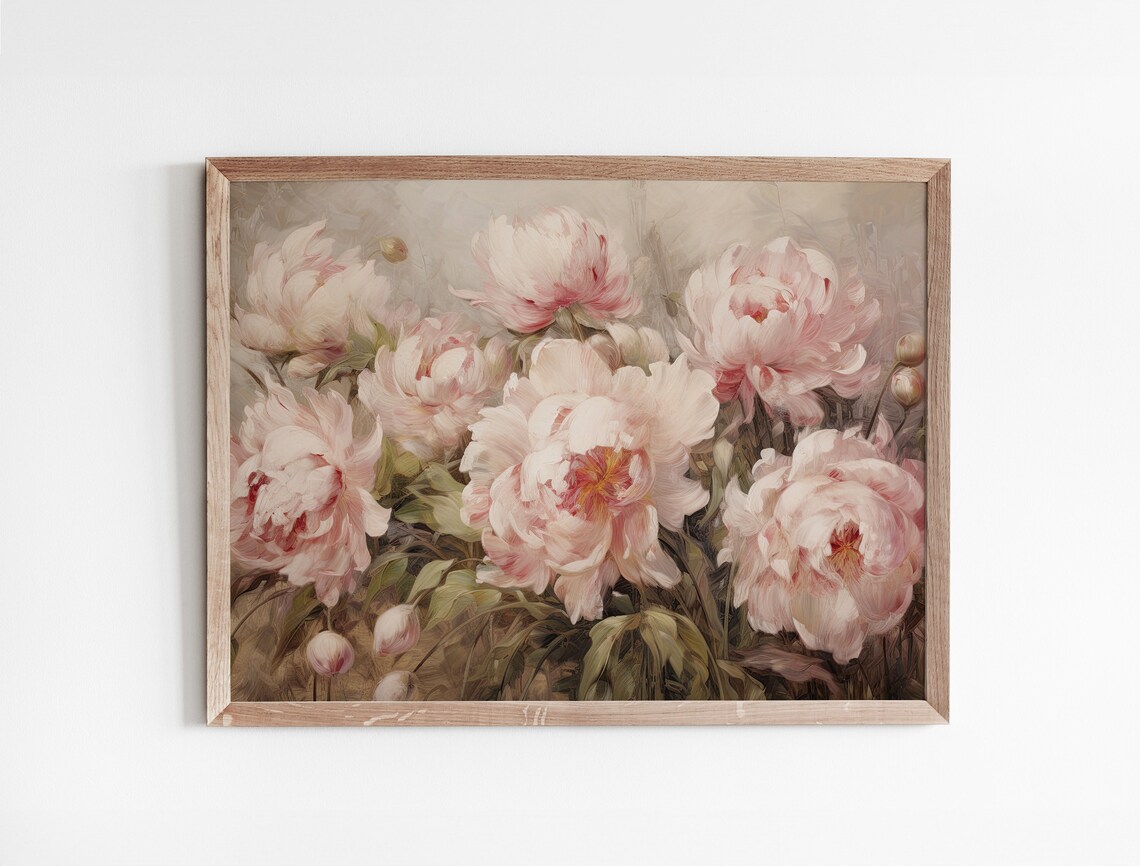 Blush Pink Peonies Vintage Impressionist Floral Oil Painting Poster - Image 3