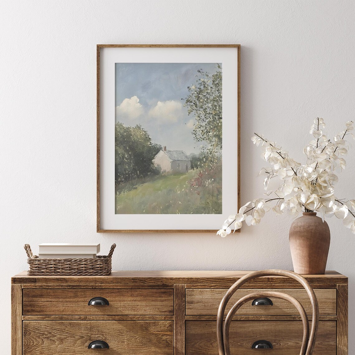Pink Cottage On Sunny Hill Vintage Countryside Garden Painting Poster - Image 7