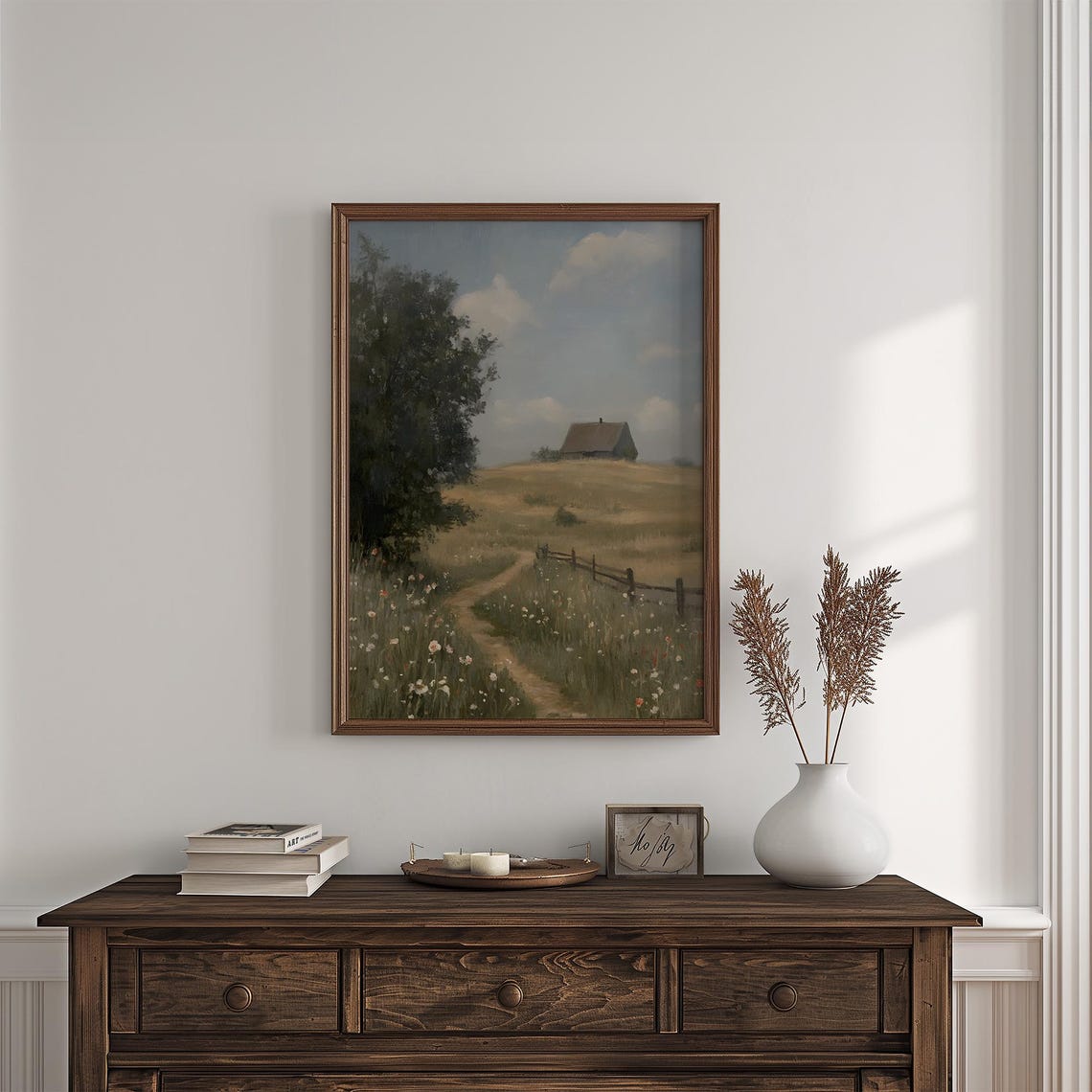 Rustic Farmhouse Hill Wildflower Path Country Barn Landscape Poster - Image 4