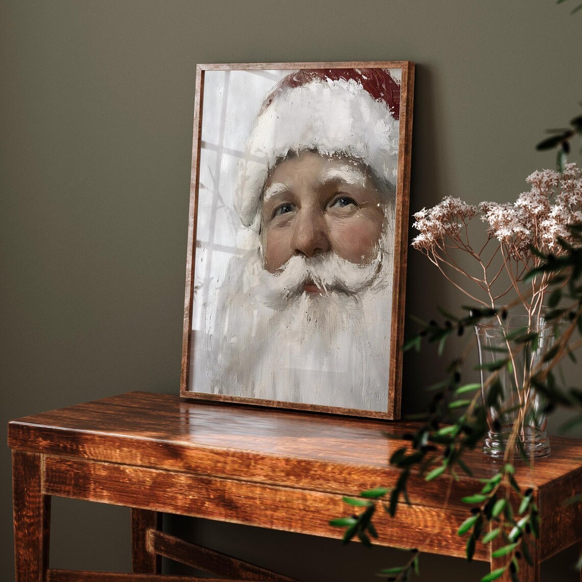 Vintage Santa Claus Portrait Painting, Rustic Holiday - Image 6