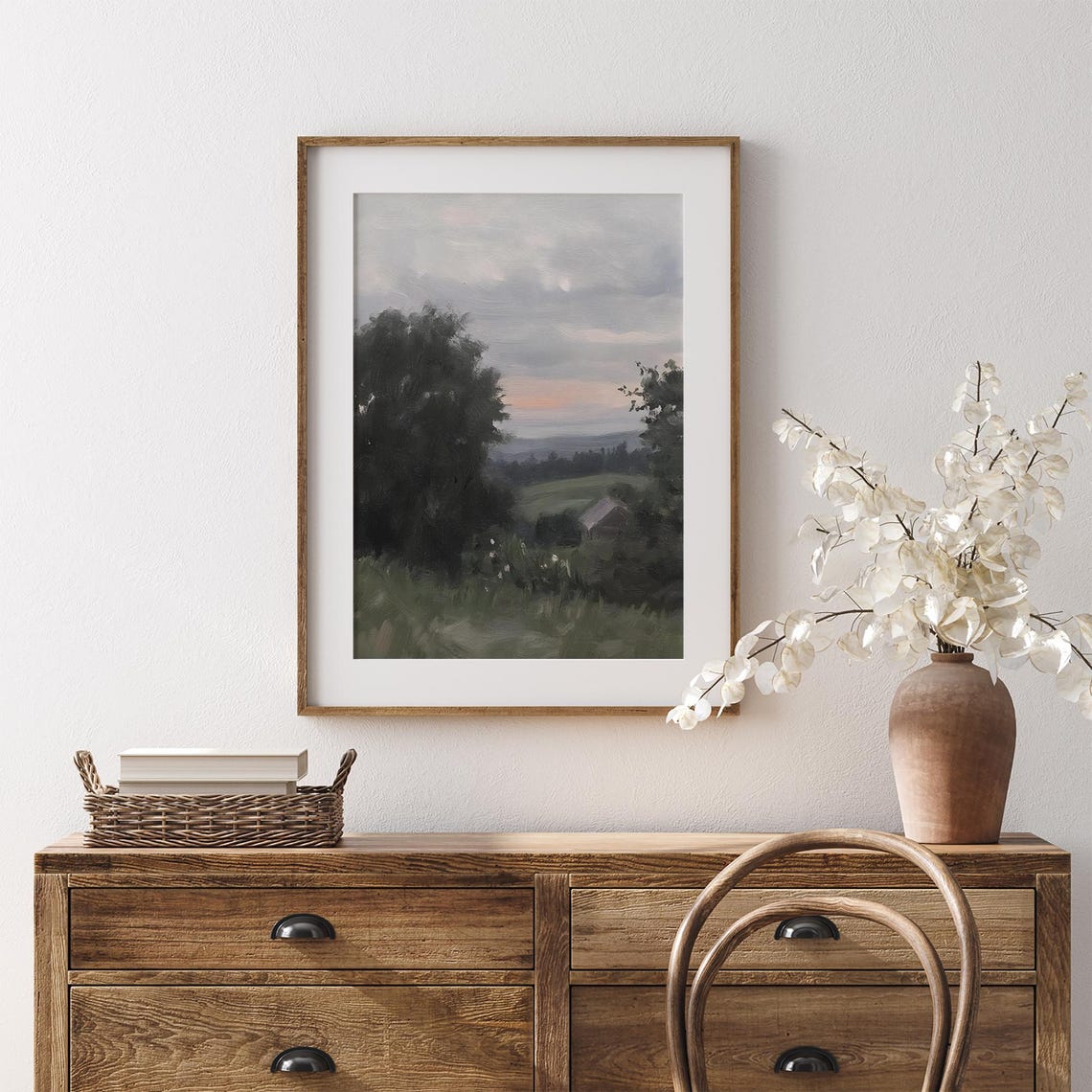 Vintage Countryside Landscape Painting Moody Rustic Cabin Scene Vi205 - Image 7