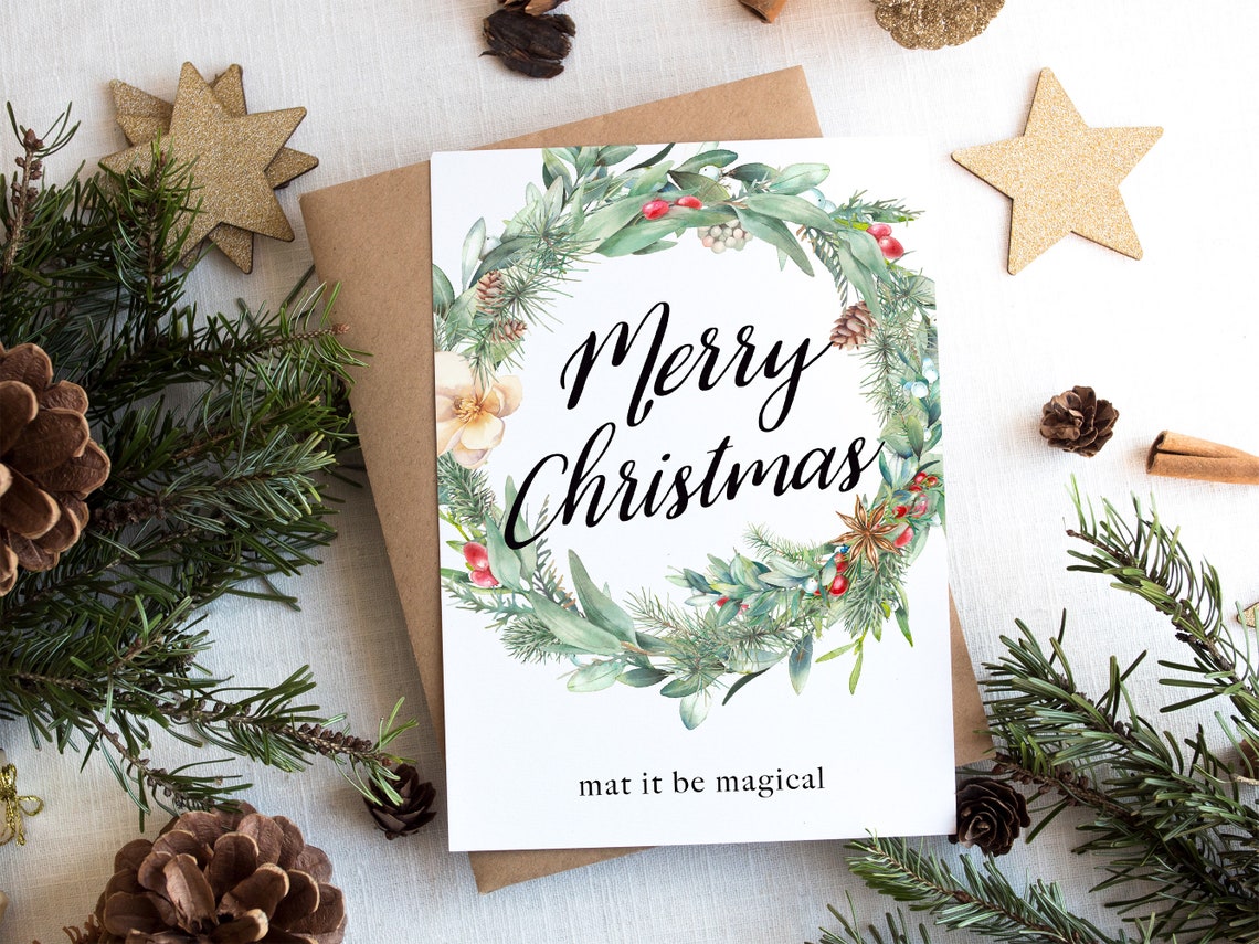 Merry Christmas Watercolor Wreath Botanical Holiday Script Poster - Image 2