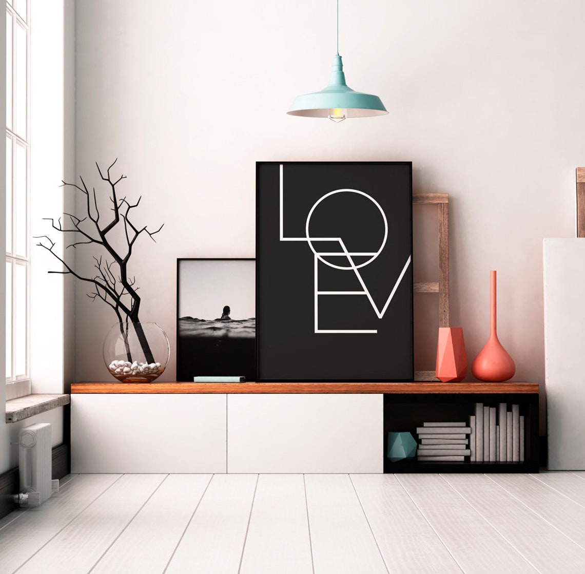 Minimalist Love Typography Line Art Black Modern Decor Print