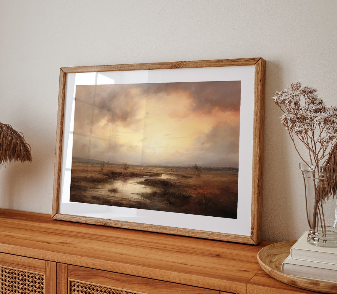 Autumn Marsh Sunset Over Golden Wetland Landscape Painting Poster - Image 2