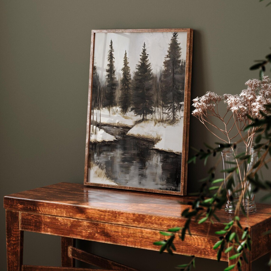 Rustic Winter Landscape, Moody Snowy Forest Scene - Image 6
