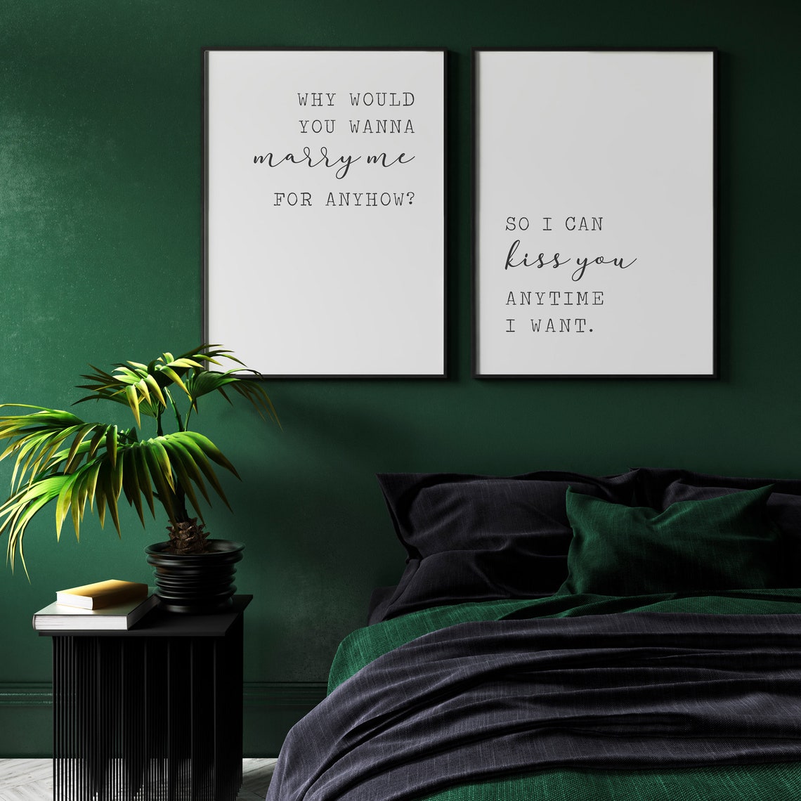 Marry Me Kiss You Anytime Romantic Couple Bedroom Quote Set Poster - Image 3