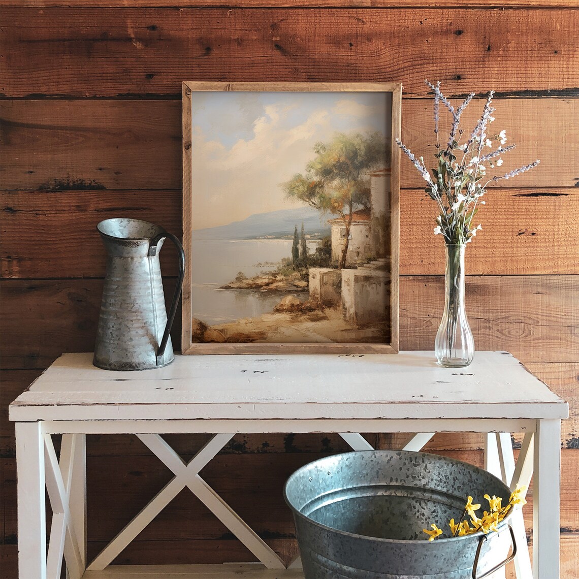 Antique Coastal Painting, Vintage Rustic Decor - Image 3