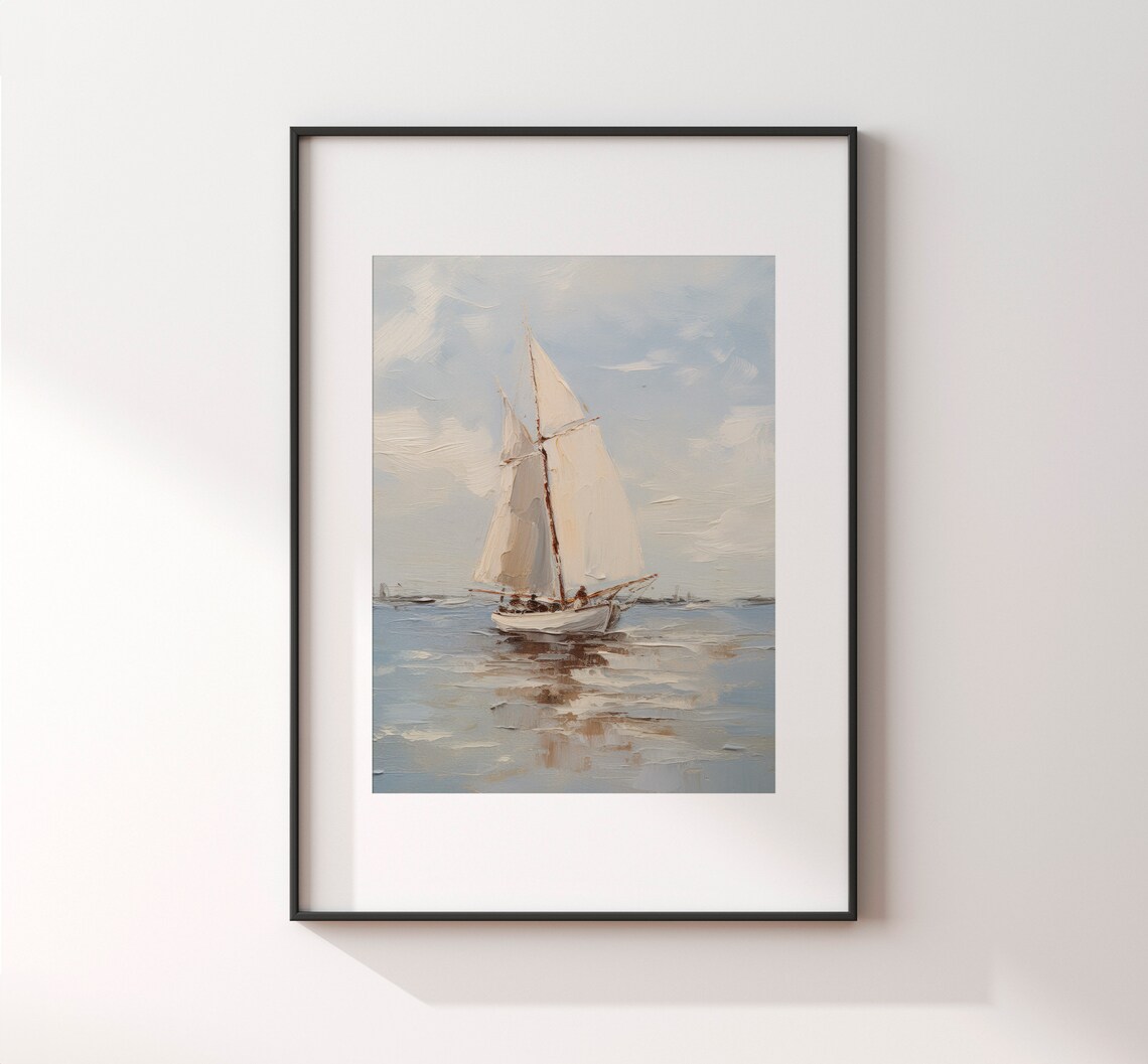 Sailboat Neutral Seascape Wall Art Print - Image 3