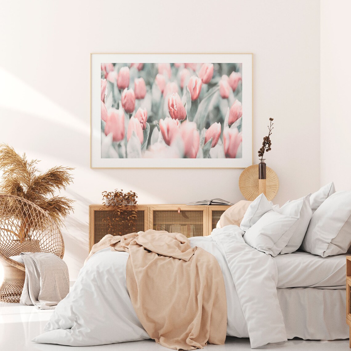 Tulips Boho Art Print, Botanical Bedroom Decor - Image 2
