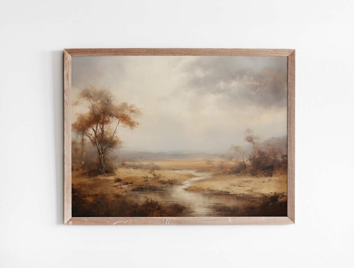 Golden Country Field With Tree And Winding Stream Painting Poster - Image 3